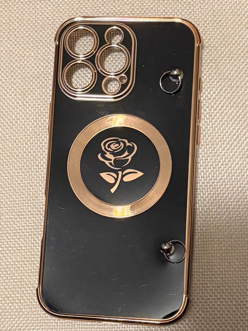 Black and Rose Gold Floral Ring Magnetic Phone Case